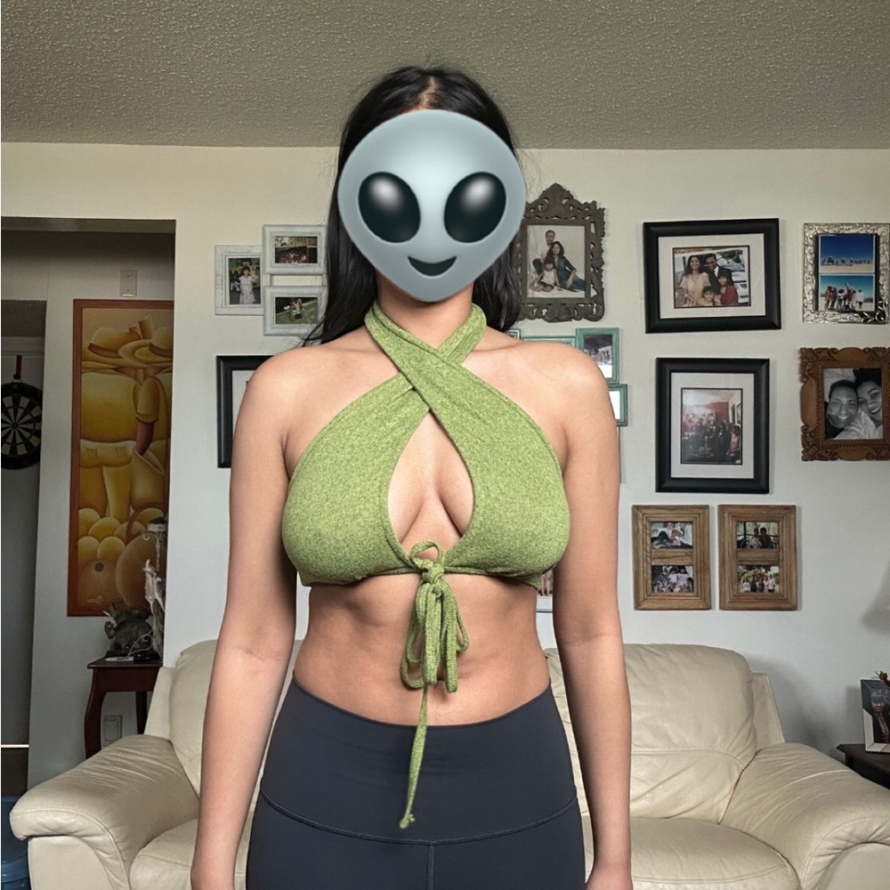 C1 Green Halter Crop Top